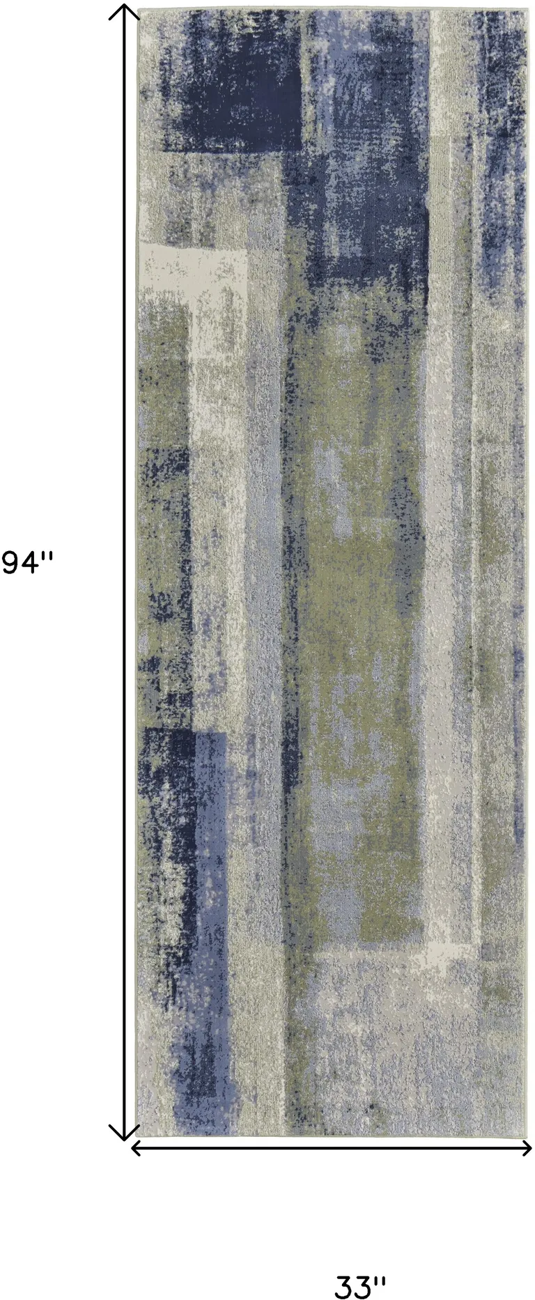 8' Blue Green And Ivory Abstract Power Loom Distressed Runner Rug Photo 5