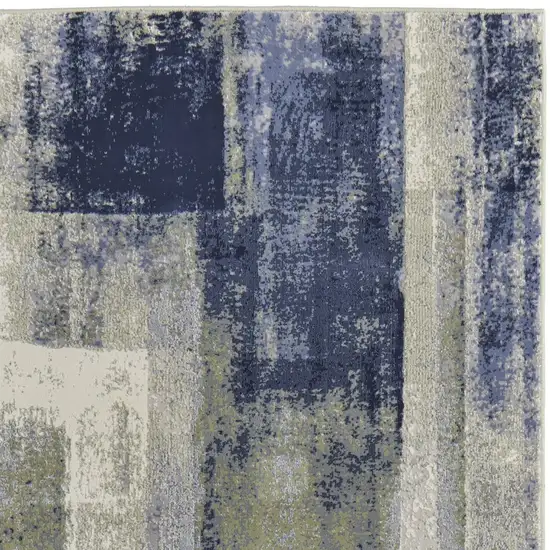 8' Blue Green And Ivory Abstract Power Loom Distressed Runner Rug Photo 4