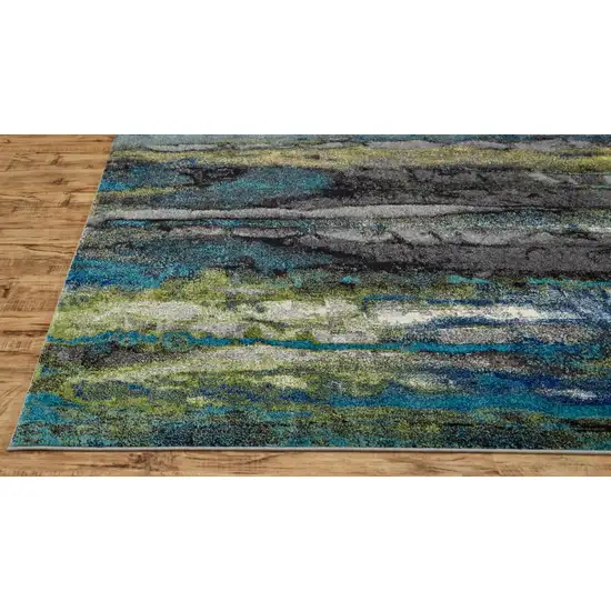 8' Blue Green And Taupe Round Stain Resistant Area Rug Photo 2