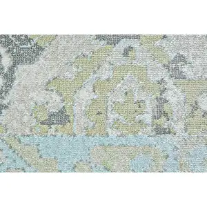 Photo of 8' Blue Green and Gray Floral Power Loom Worn Faded Round Rug