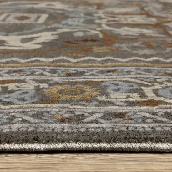 8' Blue Ivory And Brown Medallion Runner Rug Photo 5