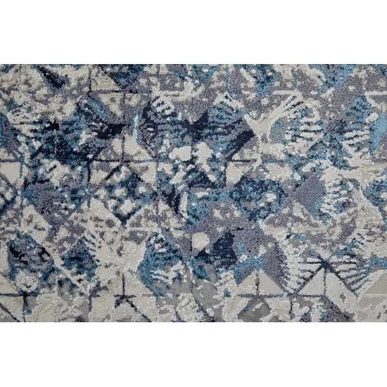 8' Blue Ivory And Gray Geometric Power Loom Distressed Runner Rug Photo 5