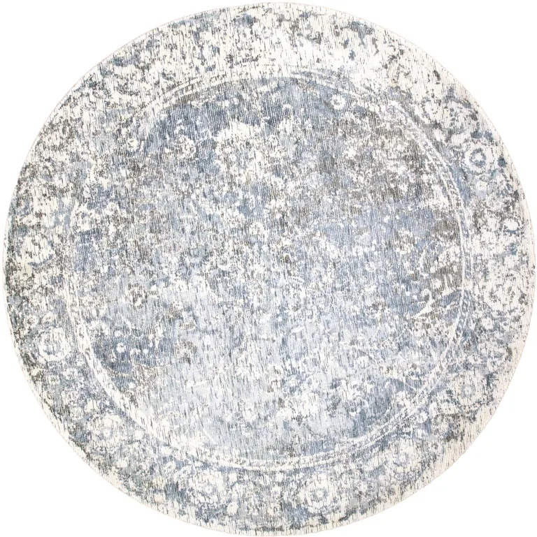 8' Blue Ivory And Gray Round Abstract Hand Woven Area Rug Photo 1