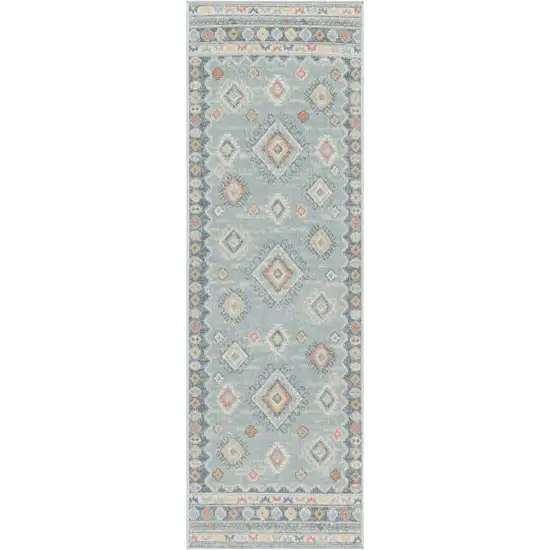 6' Blue Light Blue and Orange Geometric Flatweave Runner Rug Photo 5