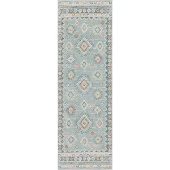 6' Blue Light Blue and Orange Geometric Flatweave Runner Rug Photo 2