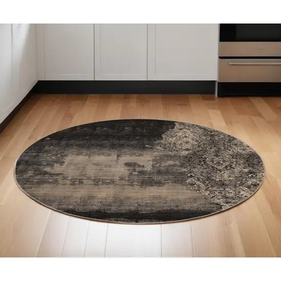 7' Blue Machine Woven Distressed Traditional Round Area Rug Photo 1