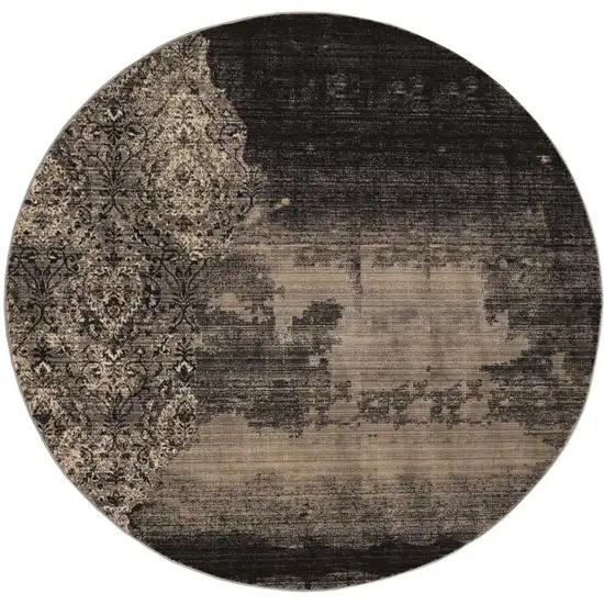 7' Blue Machine Woven Distressed Traditional Round Area Rug Photo 3