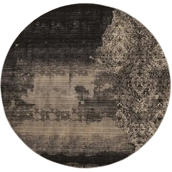 7' Blue Machine Woven Distressed Traditional Round Area Rug Photo 1