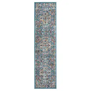 Photo of 10' Blue Medallion Power Loom Runner Rug