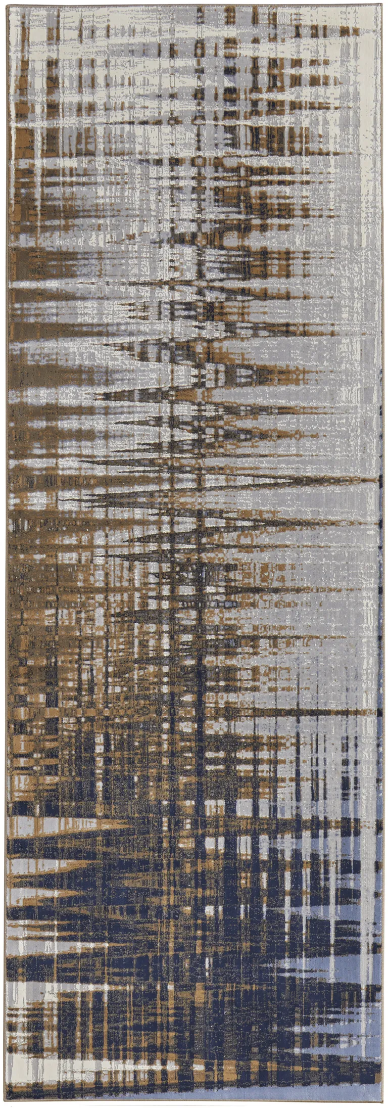 8' Blue Orange And Gray Abstract Power Loom Runner Rug Photo 1