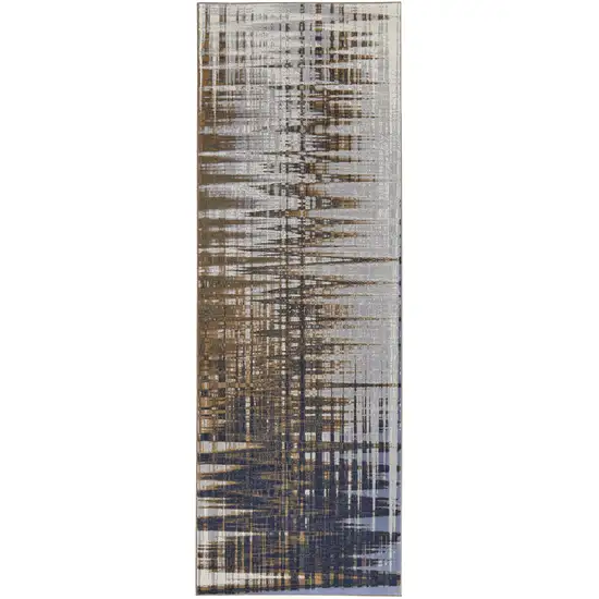 8' Blue Orange And Gray Abstract Power Loom Runner Rug Photo 1