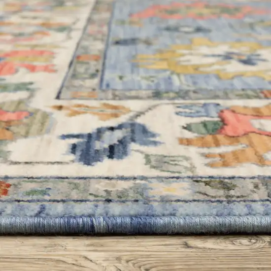 12' Blue Orange And Yellow Oriental Runner Rug With Fringe Photo 7