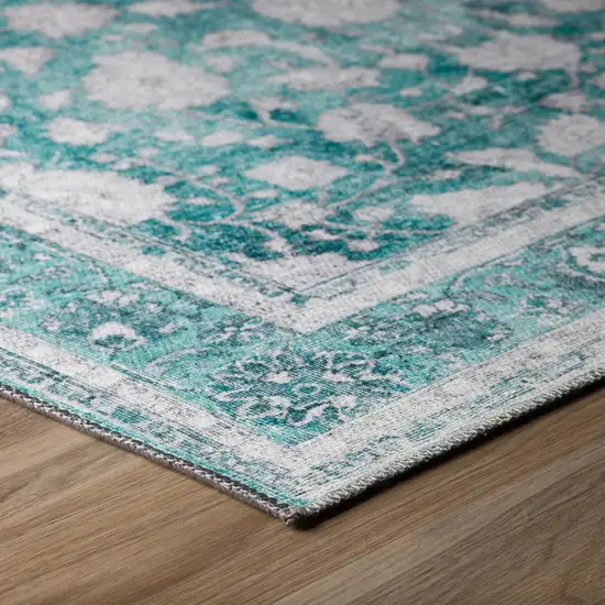 8' Blue Oriental Distressed Non Skid Runner Rug Photo 4