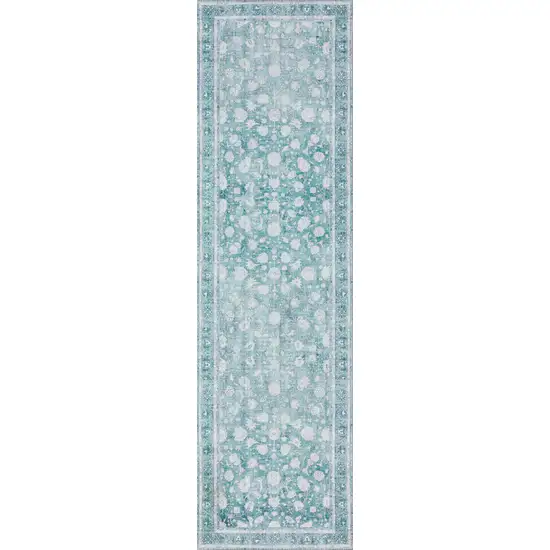 8' Blue Oriental Distressed Non Skid Runner Rug Photo 2