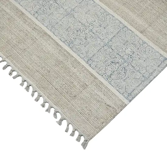 8' Blue Oriental Flatweave Handmade Distressed Runner Rug With Fringe Photo 4