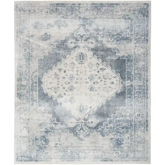 10' Blue Oriental Power Loom Distressed Washable Runner Rug Photo 1