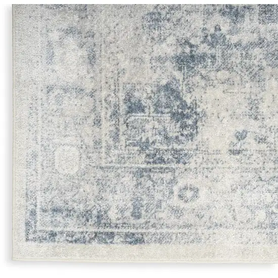 8' Blue Oriental Power Loom Distressed Washable Runner Rug Photo 1