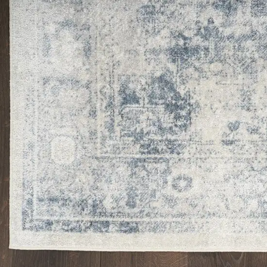 8' Blue Oriental Power Loom Distressed Washable Runner Rug Photo 4