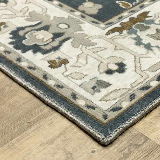 8' Blue Oriental Runner Rug Photo 9