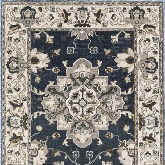 8' Blue Oriental Runner Rug Photo 6