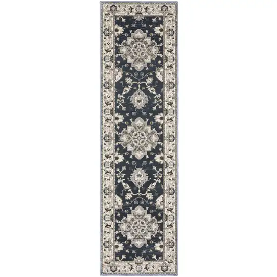 8' Blue Oriental Runner Rug Photo 2