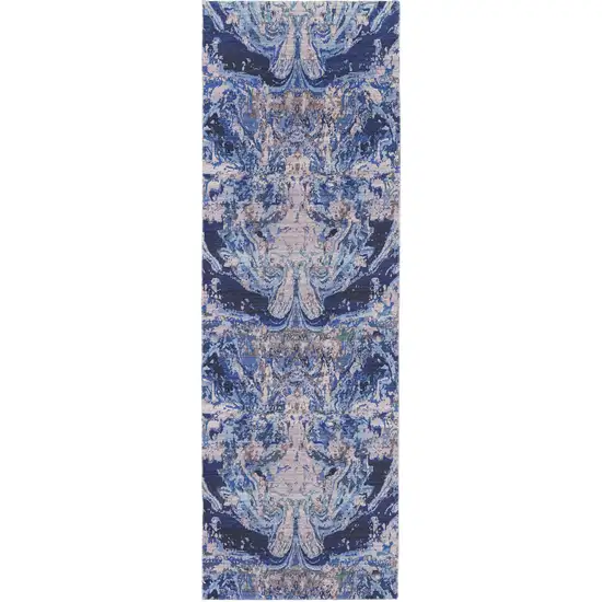 8' Blue Pink and Tan Abstract Power Loom Washable Runner Rug Photo 2