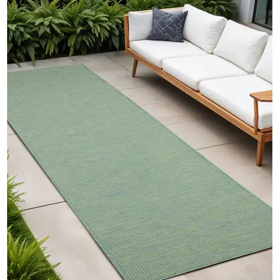 10' Blue and Green Power Loom Indoor Outdoor Runner Rug Photo 1