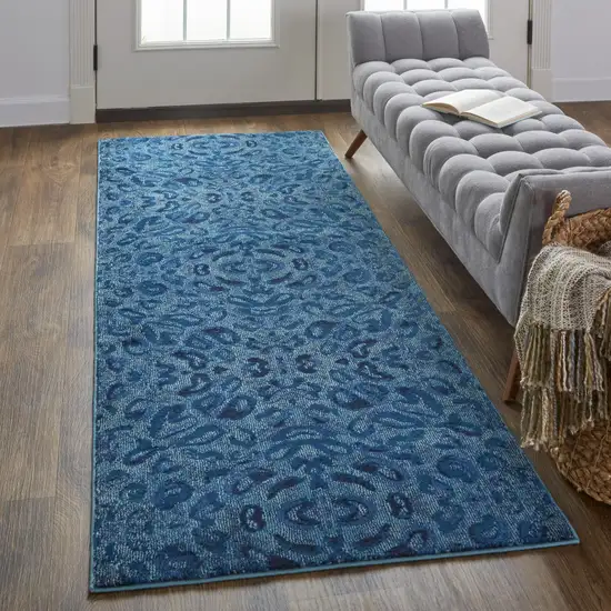 8' Blue Power Loom Runner Rug Photo 6