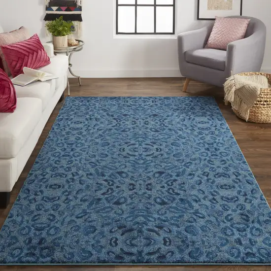 8' Blue Power Loom Runner Rug Photo 5