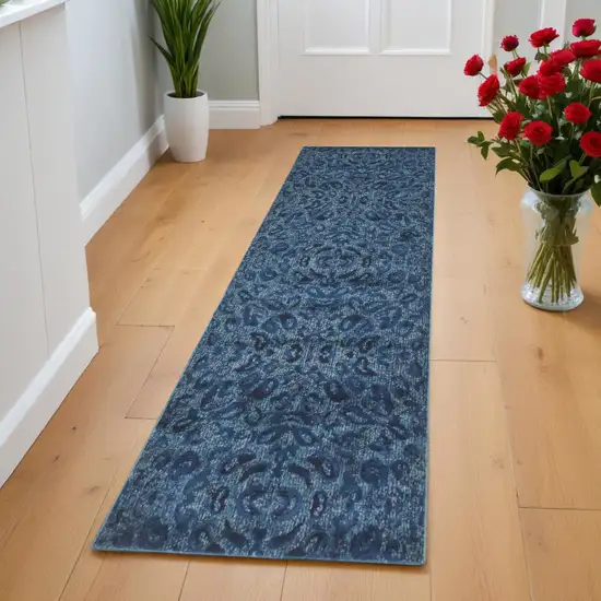 8' Blue Power Loom Runner Rug Photo 1