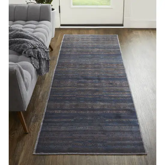 8' Blue Purple And Brown Floral Power Loom Runner Rug Photo 4