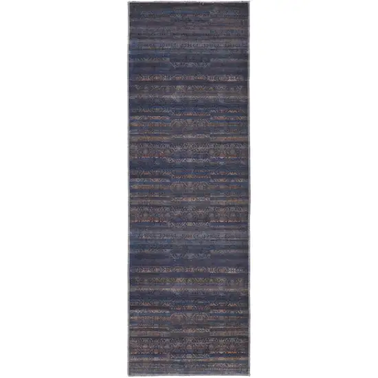 8' Blue Purple And Brown Floral Power Loom Runner Rug Photo 1