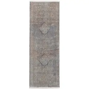 Photo of 12' Blue Red And Gray Floral Power Loom Runner Rug