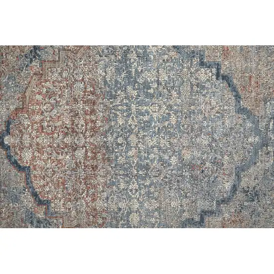 8' Blue Red And Gray Floral Power Loom Stain Resistant Runner Rug Photo 6