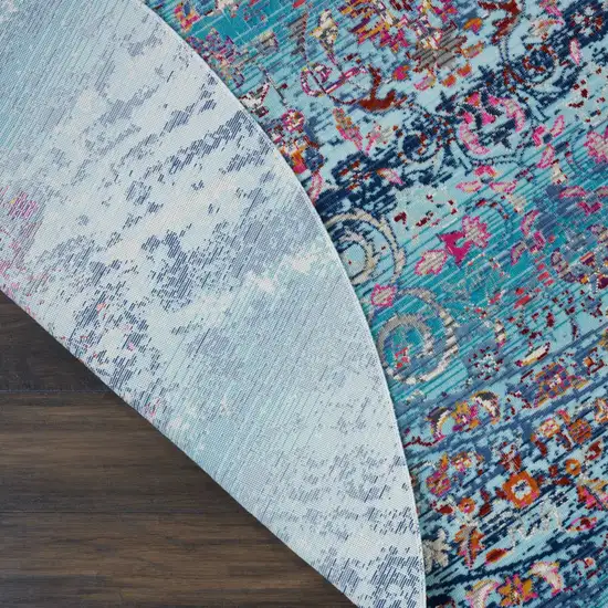 6' Blue Red And Orange Floral Distressed Round Rug Photo 5