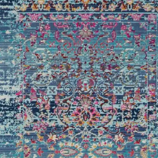 6' Blue Red And Orange Floral Distressed Runner Rug Photo 7