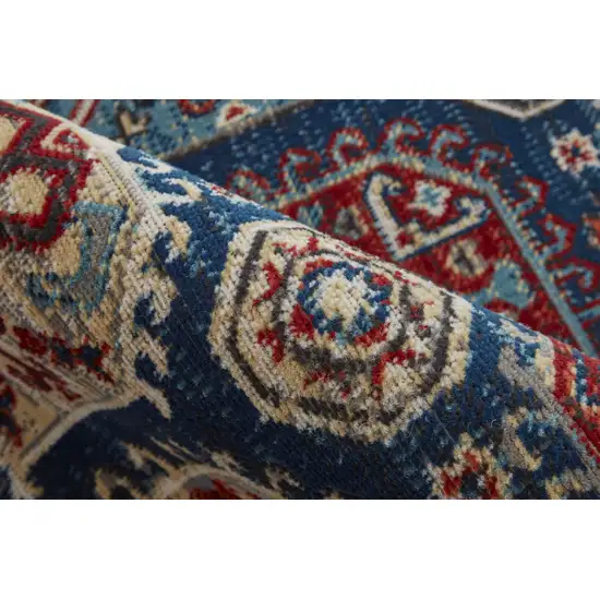 8' Blue Red And Tan Abstract Power Loom Distressed Stain Resistant Runner Rug Photo 6