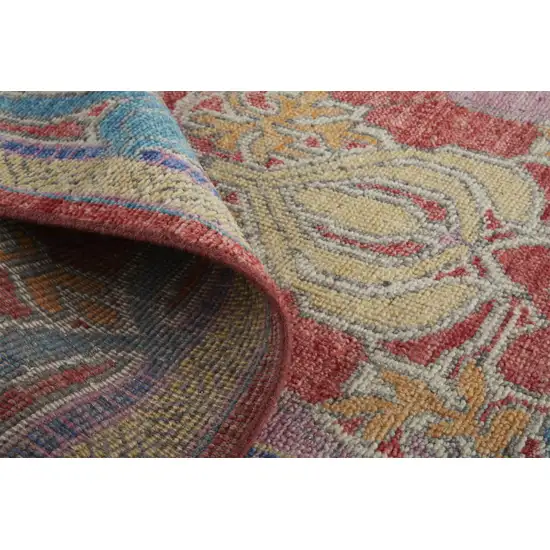 8' Blue Red and Yellow Wool Oriental Hand Knotted Runner Rug Photo 4