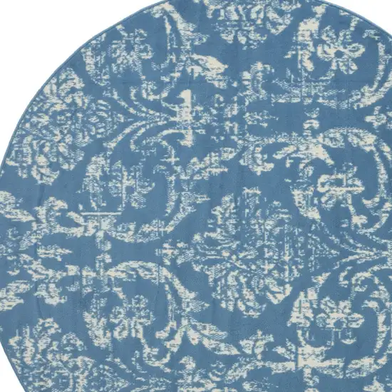 5' Blue Round Damask Power Loom Area Rug Photo 3