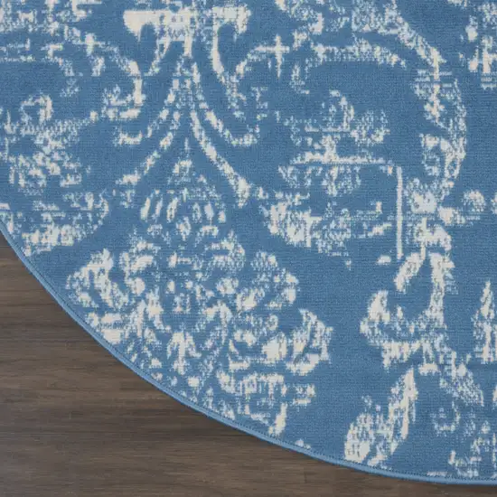 5' Blue Round Damask Power Loom Area Rug Photo 7