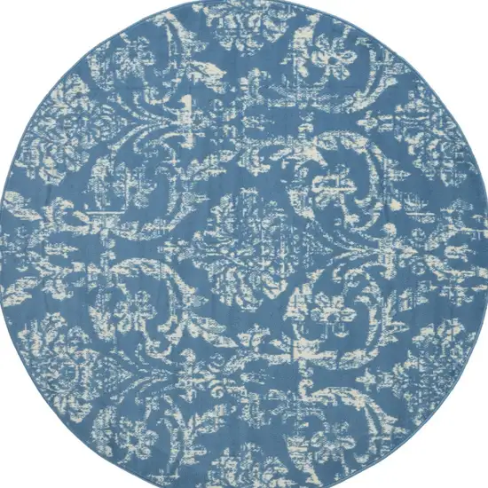 5' Blue Round Damask Power Loom Area Rug Photo 4