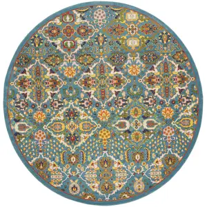 Photo of 8' Blue Round Floral Power Loom Area Rug