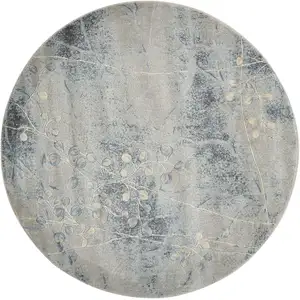 Photo of 6' Blue Round Floral Power Loom Area Rug