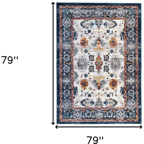 6' Blue Round Floral Power Loom Area Rug Photo 8