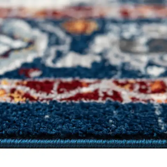 6' Blue Round Floral Power Loom Area Rug Photo 4