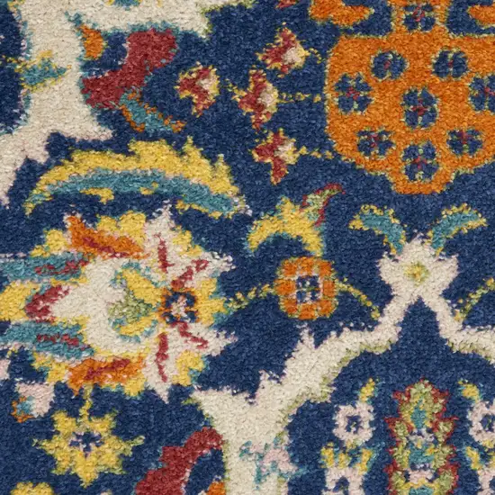 5' Blue Round Floral Power Loom Area Rug Photo 5