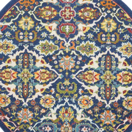 5' Blue Round Floral Power Loom Area Rug Photo 8