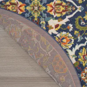 Photo of 5' Blue Round Floral Power Loom Area Rug