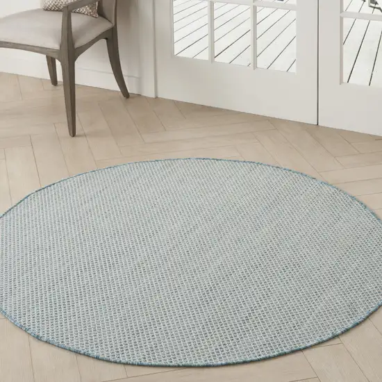 4' Blue Round Geometric Power Loom Area Rug Photo 7