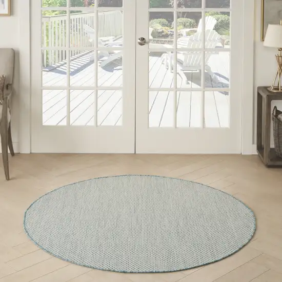 5' Blue Round Geometric Power Loom Area Rug Photo 6